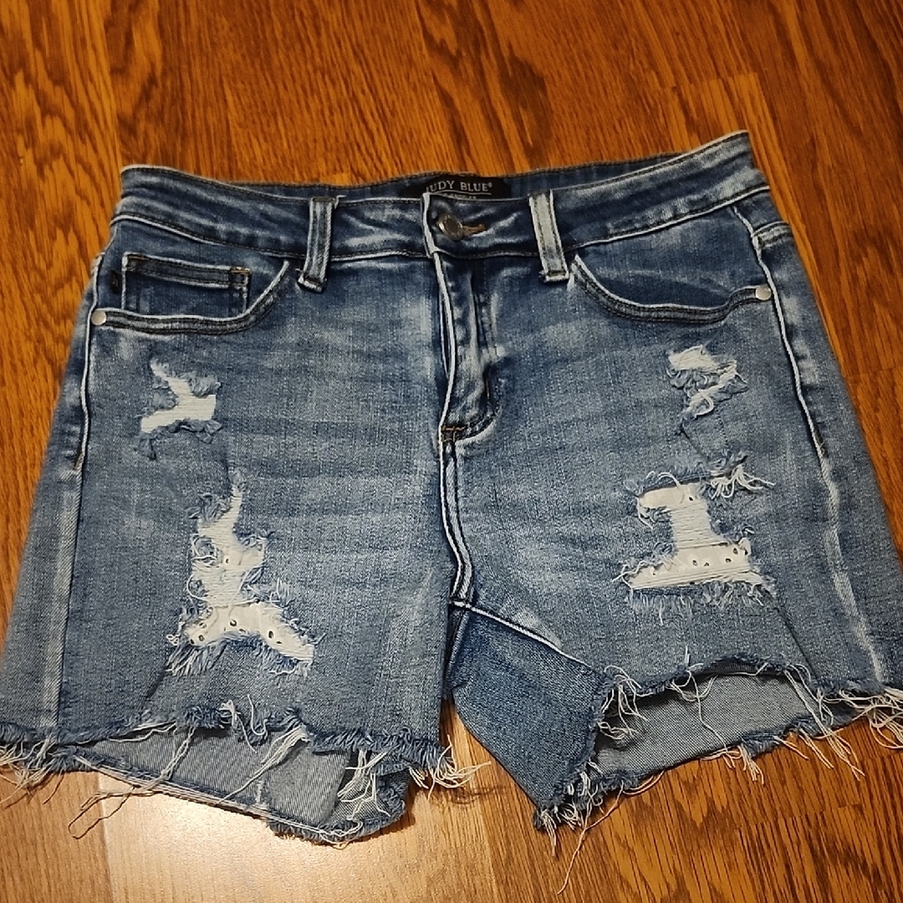 Judy Blue Distressed Jean Shorts - Blue